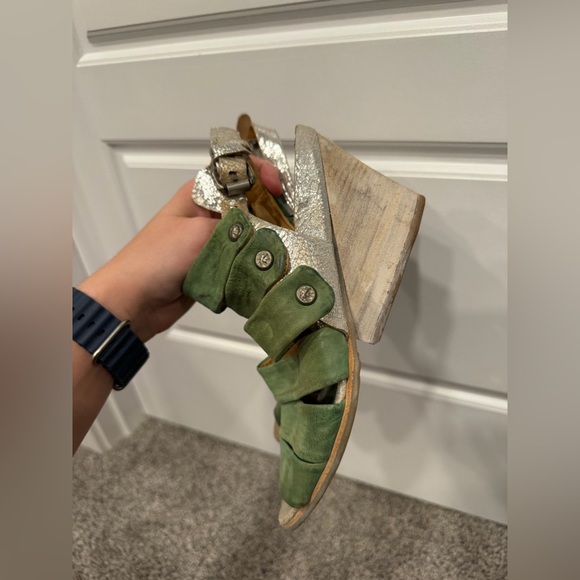 A.S 98 Green Wedge Sandals leather strappy size 37 - Picture 5 of 8